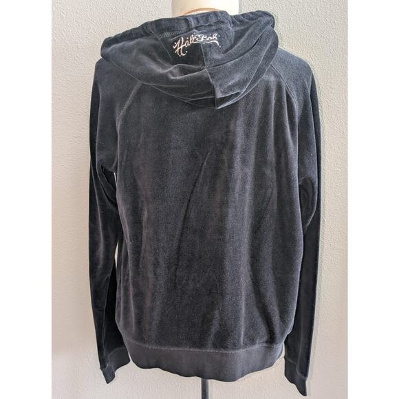 VTG Y2k Hale Bob Paris Los Angeles Velour Full Zip Hoodie Sweatshirt Black XL - Picture 2 of 6